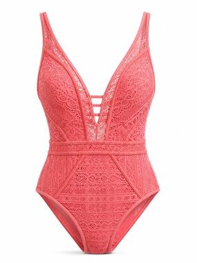 BECCA by Rebecca Virtue Coral Lace One-Piece Swimsuit NWT